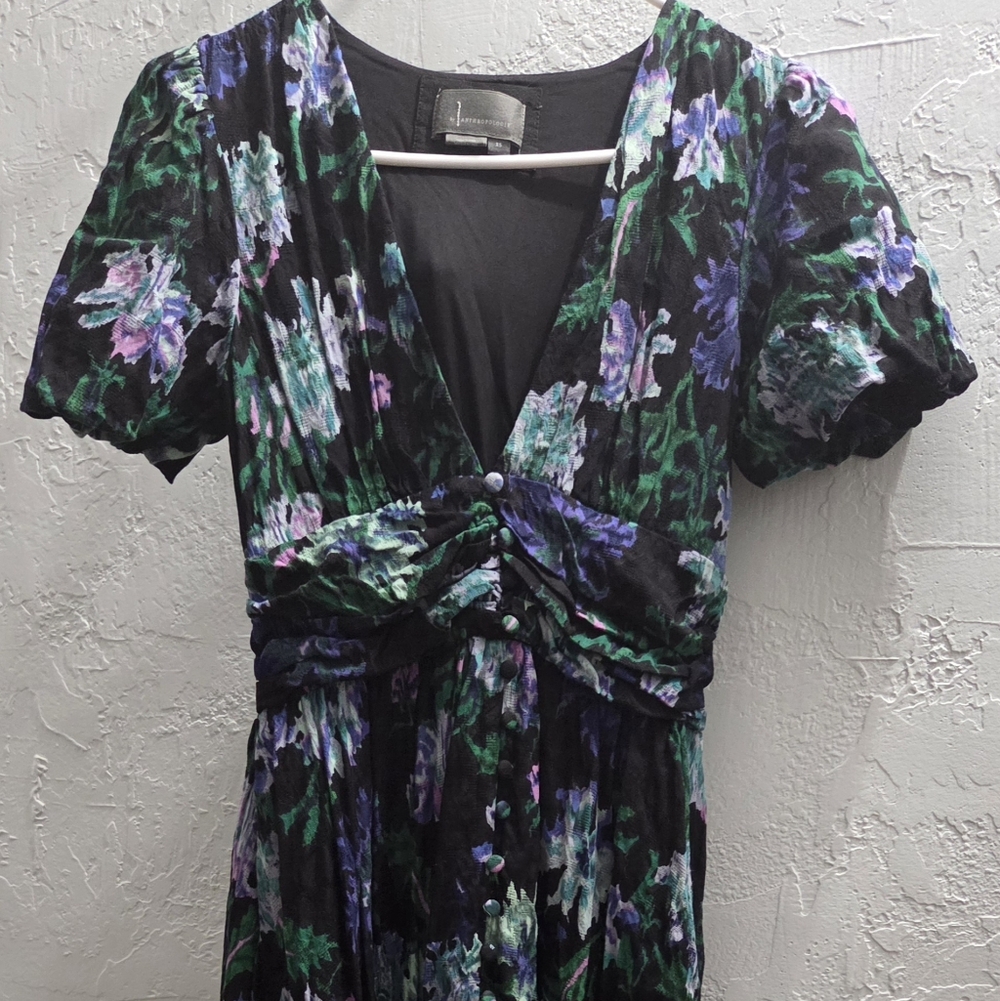 Floral Black, Green & Purple Midi Dress